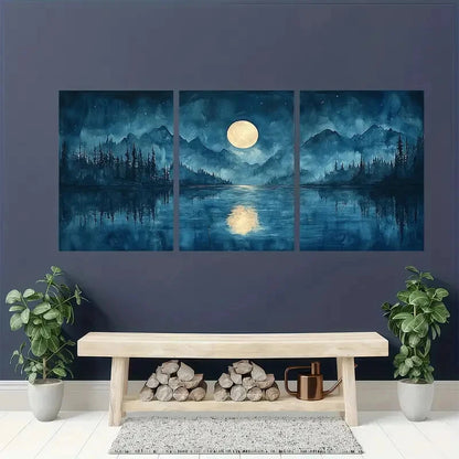 3pcs Serene Abstract Watercolor Reflections Metal Print Ready to Hang Art