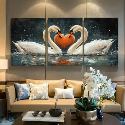 3pcs Romantic Swans in Love Metal Print Ready to Hang Art