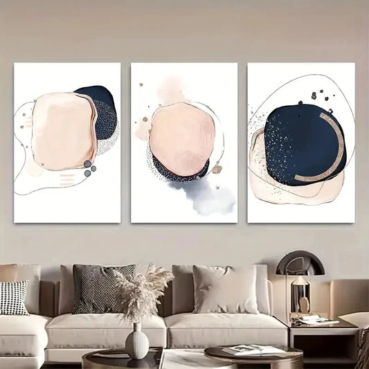 3pcs Blush Pink and Golden Geometric Shapes Metal Print Ready to Hang Art