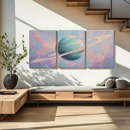 3pcs Abstract Planet Art Cosmic Ring Design Metal Print Ready to Hang Art