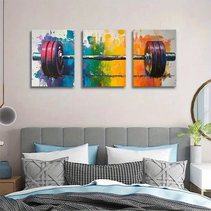 3pcs Colorful Gym & Fitness Vibrant Barbell Metal Print Ready to Hang Art