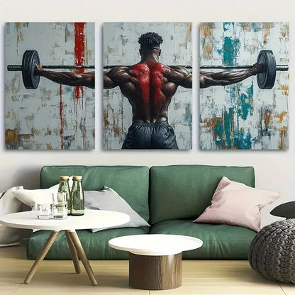 3pcs Strongman Workout Weightlifting Metal Print Ready to Hang Art