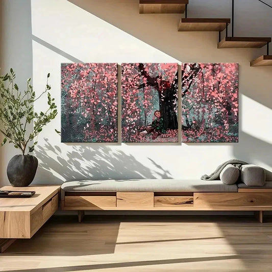 3pcs Japanese Anime Cherry Blossom & Sakura Wall Art Set Canvas Framed 40x60cm - High Quality Print 100% Australian Made Wall Canvas Ready to Hang
