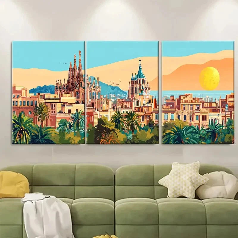 3pcs Vibrant Barcelona Architecture Cityscape Metal Print Ready to Hang Art