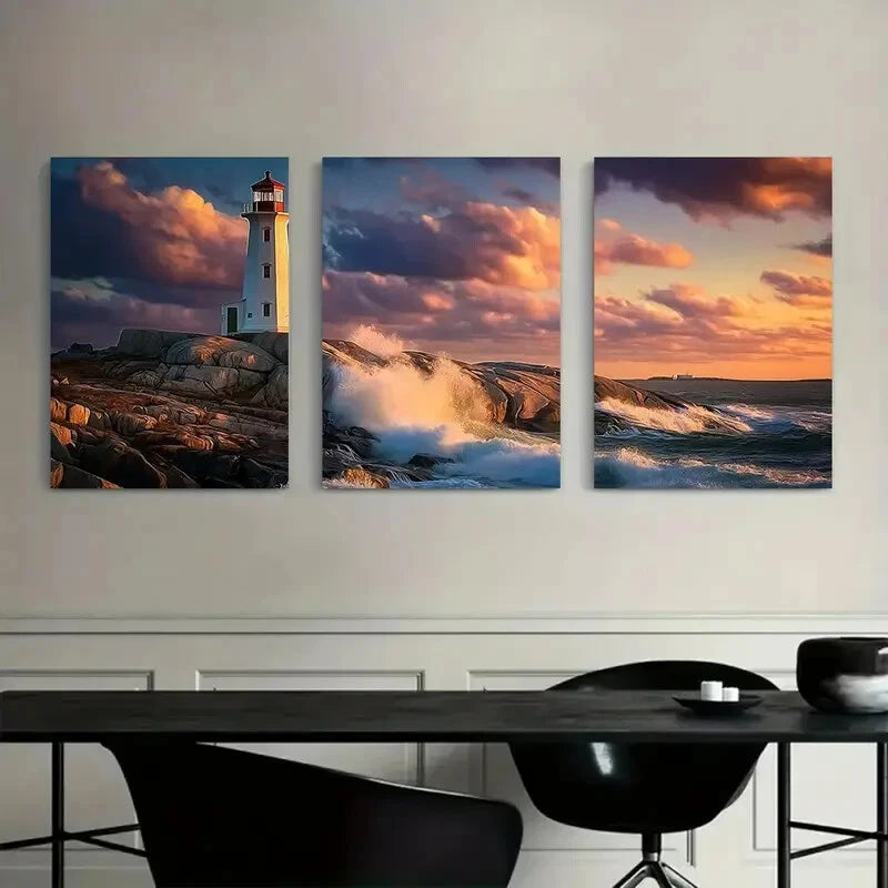 3pcs Lighthouse Sea Coastal Accent Metal Print Ready to Hang Art