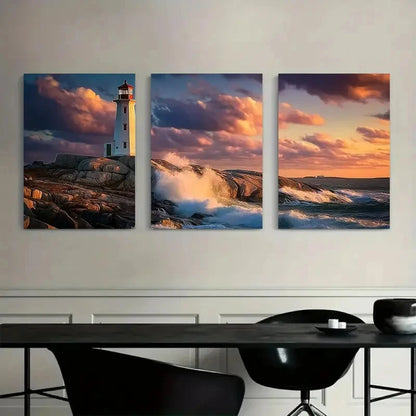 3pcs Lighthouse Sea Coastal Accent Metal Print Ready to Hang Art