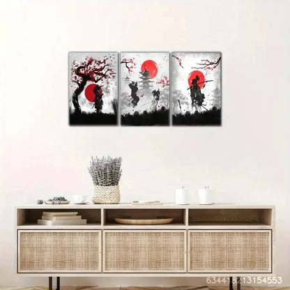 3pcs Japanese Samurai Jousting Decoration Metal Print Ready to Hang Art