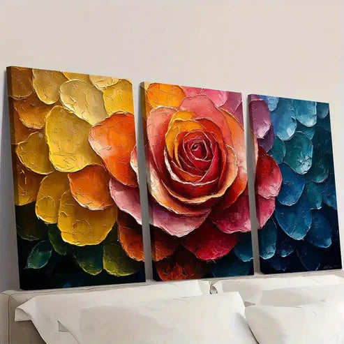 3pcs Vibrant Rainbow Rose VR Wall Art Set Canvas Unframed - High Quality Print 100% Australian Made Wall Canvas