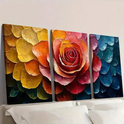 3pcs Vibrant Rainbow Rose VR Wall Art Set Canvas Unframed - High Quality Print 100% Australian Made Wall Canvas