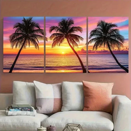 3pcs Serene Beach Sunset Island Paradise Wall Art Canvas Unframed - High Quality Print 100% Australian Made Wall Canvas
