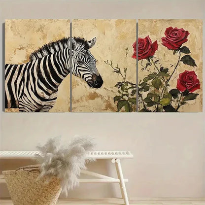 3pcs Zebra and Roses Wall Art Set Canvas Unframed - High Quality Print 100% Australian Made Wall Canvas