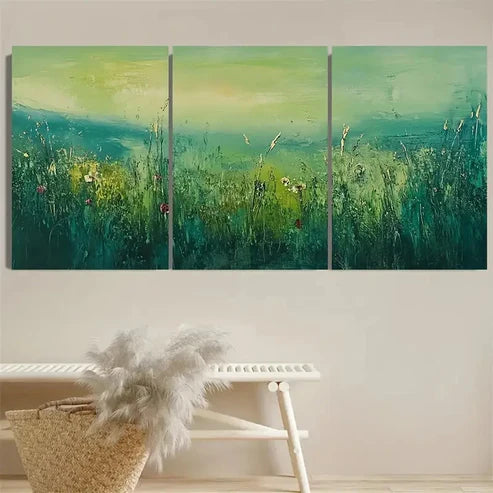 3pcs Green Field & Botanical Floral Wall Art Set Canvas Unframed - High Quality Print 100% Australian Made Wall Canvas