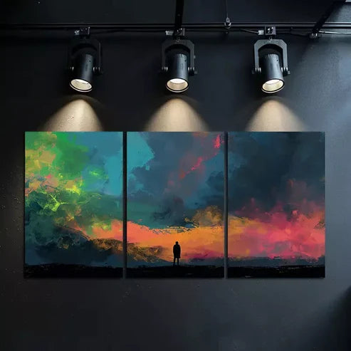 3pcs A Lone Figure Stands on The Edge On a Field Canvas Framed 60x90cm - High Quality Print 100% Australian Made Wall Canvas Ready to Hang