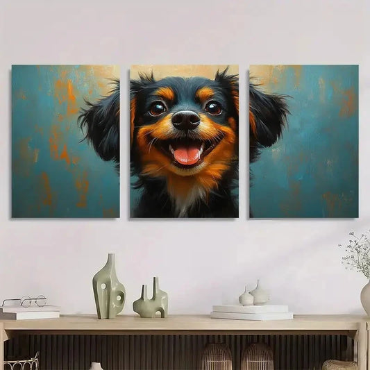 3pcs Vibrant Blue & Orange Background Charming Metal Print Ready to Hang Art