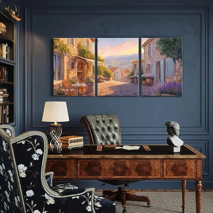 3pcs Village Flowers Bird Vintage Painting Metal Print Ready to Hang Art