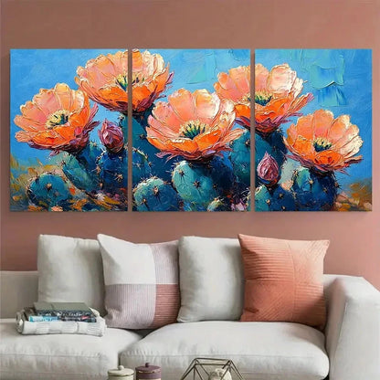 3pcs Cactus Flowers Impasto Illustration Metal Print Ready to Hang Art