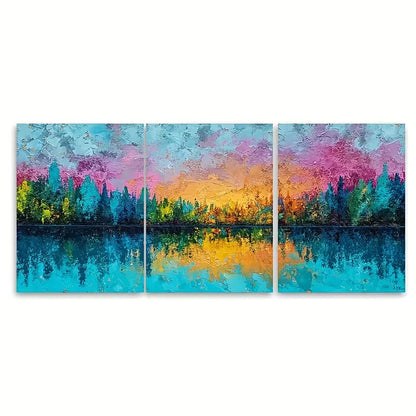 3pcs Abstract Sunset Oil Painting Metal Print Ready to Hang Art