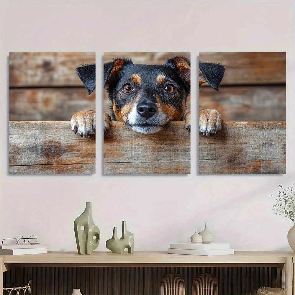 3pcs Dog Themed Charming Black & Brown Metal Print Ready to Hang Art
