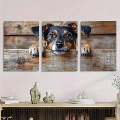 3pcs Dog Themed Charming Black & Brown Metal Print Ready to Hang Art