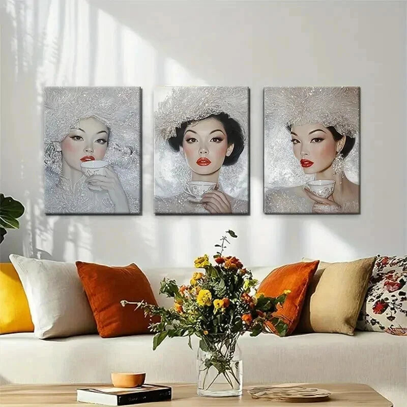 3pcs Elegant Woman Glamour Portrait Perfect Wall Art Set Canvas Framed 40x60cm - High Quality Print 100% Australian Made Wall Canvas Ready to Hang