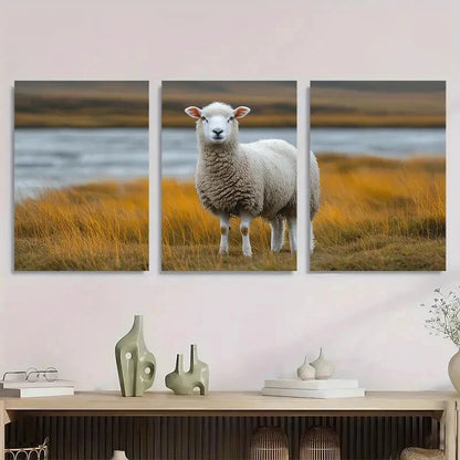 3pcs Serene Sheep Nature Animal Themed Metal Print Ready to Hang Art