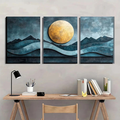 3pcs Abstract Turquoise Geometric Round Metal Print Ready to Hang Art