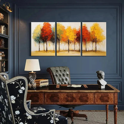 3pcs Autumn Trees Colorful Landscape Abstract Art Metal Print Ready to Hang Art