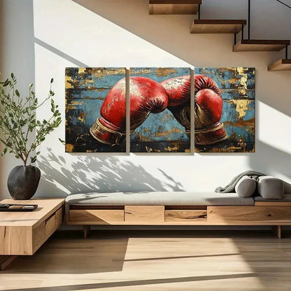 3pcs Boxing Gloves Retro Competitive Wall Art Set Canvas Framed 40x60cm - High Quality Print 100% Australian Made Wall Canvas Ready to Hang