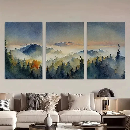 3pcs Green Nature Rustic Mountain Landscape Metal Print Ready to Hang Art