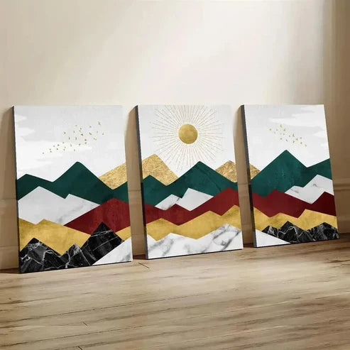 3pcs Contemporary Geometric Landscape Wall Art Set Canvas Unframed - High Quality Print 100% Australian Made Wall Canvas
