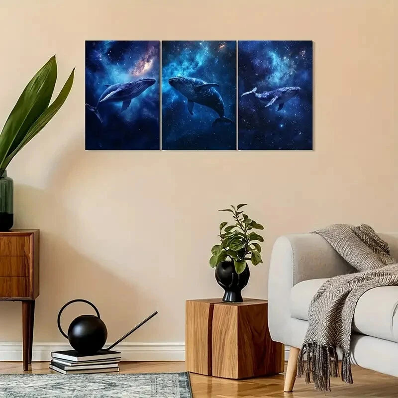 3pcs Vintage Whale & Starry Sky Metal Print Ready to Hang Art