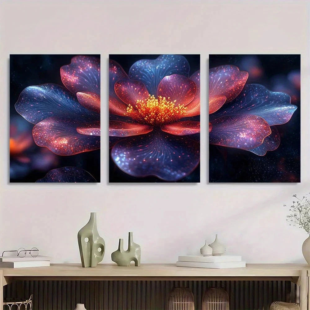 3pcs Exotic Flowers Abstract Painting Metal Print Ready to Hang Art