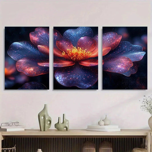 3pcs Exotic Flowers Abstract Painting Metal Print Ready to Hang Art