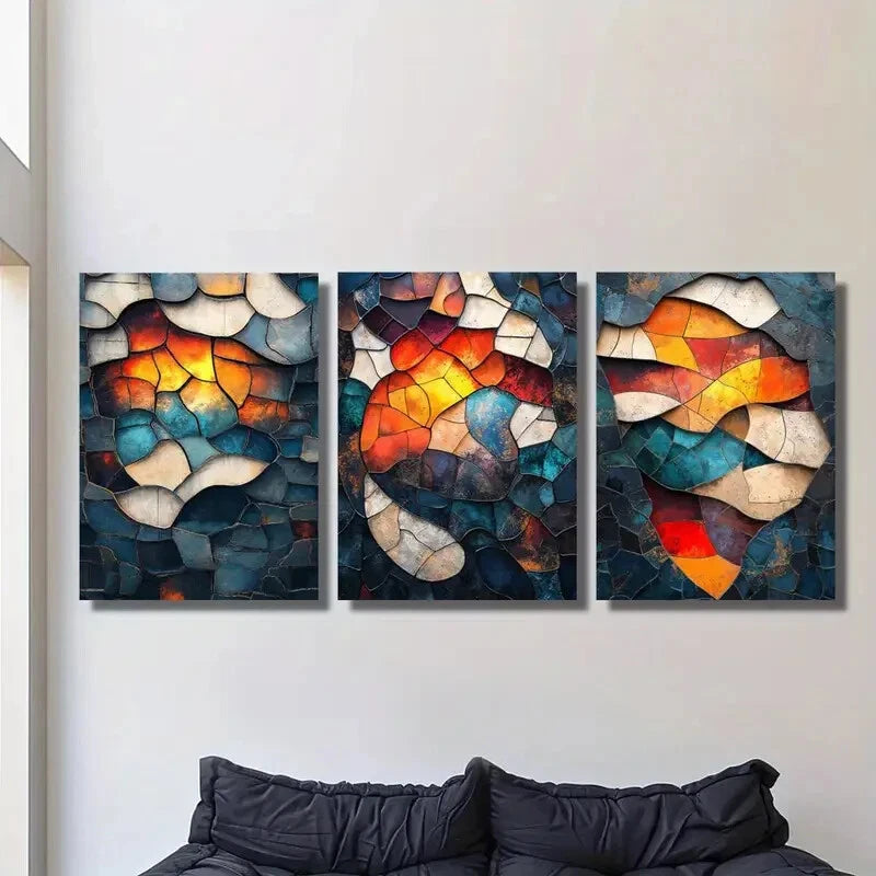 3pcs flat, Fragmented mosaic wonder Metal Print Ready to Hang Art