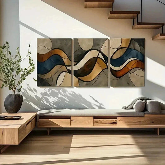 3pcs Abstract Waves Flowing Lines Wall Art Set Canvas Framed 40x60cm - High Quality Print 100% Australian Made Wall Canvas Ready to Hang