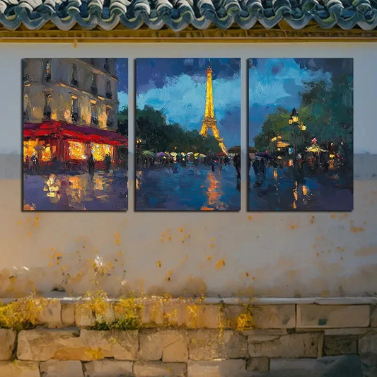 3pcs Night view of the City Illustration Metal Print Ready to Hang Art