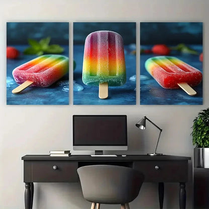 3pcs Vibrant Minimalist Rainbow Ice Lolly Summer Metal Print Ready to Hang Art