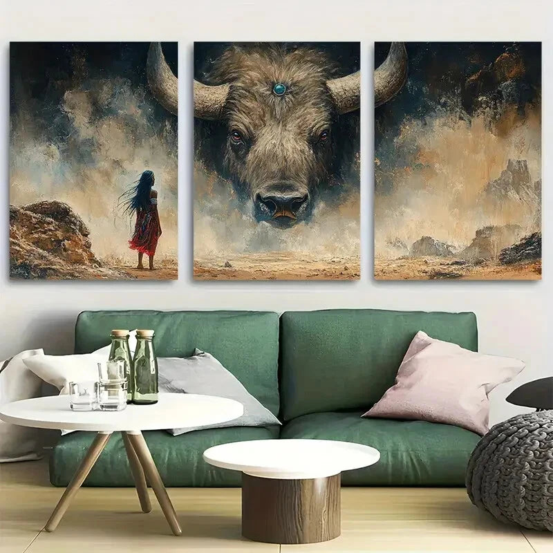 3pcs White Buffalo Woman Native American Metal Print Ready to Hang Art