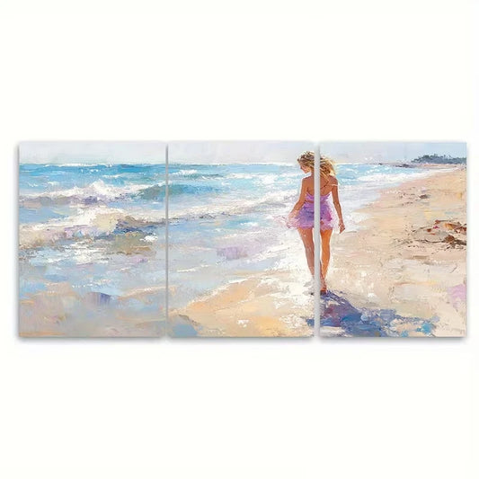 3pcs Beach Painting Summer Girl Metal Print Ready to Hang Art