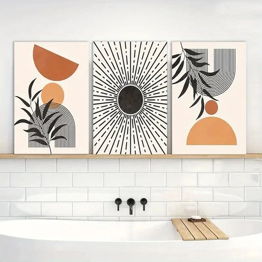 3pcs Geometric Lines Botanical Wall Art Painting Metal Print Ready to Hang Art