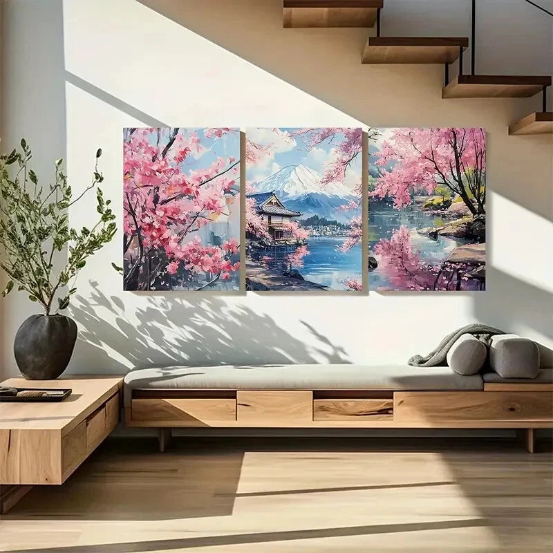 3pcs Sakura Blossom Japanese Nature Metal Print Ready to Hang Art