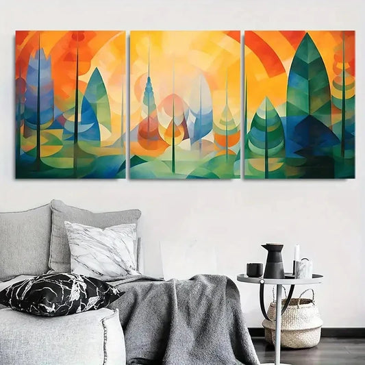 3pcs Vibrant Abstract Forest Boho Nature Wall Art Set Canvas Framed 40x60cm - High Quality Print 100% Australian Made Wall Canvas Ready to Hang