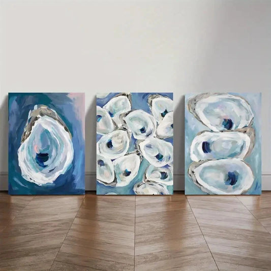 3pcs Abstract Art Oyster Shell Watercolor Metal Print Ready to Hang Art