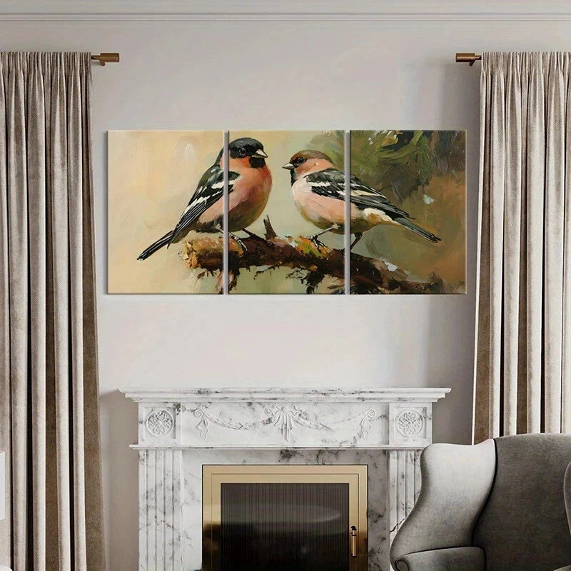 3pcs Birds Perched on Branch Nature Metal Print Ready to Hang Art