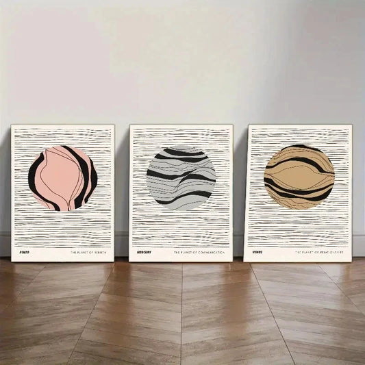 3pcs Highlight Black Line Decorative Poster Metal Print Ready to Hang Art