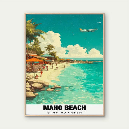 Maho Beach Sint Maarten Turquoise Caribbean Travel Poster Print Wall Art