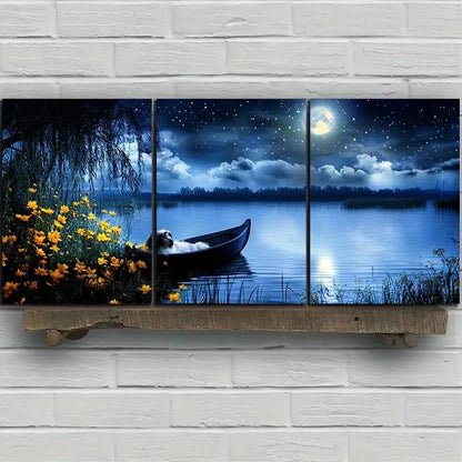 3pcs The Dog Sleeping on The Small Boat Metal Print Ready to Hang Art