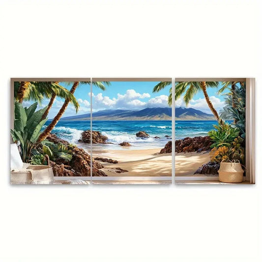 3pcs Hawaiian Beach Wall Art Tropical Landscape Metal Print Ready to Hang Art