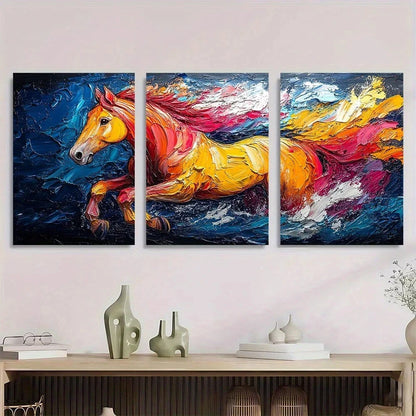 3pcs Abstract Colorful Horse Vibrant Metal Print Ready to Hang Art