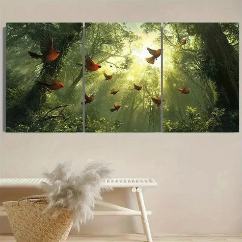3pcs Songbirds in the Forest Wall Art Set Canvas Unframed - High Quality Print 100% Australian Made Wall Canvas